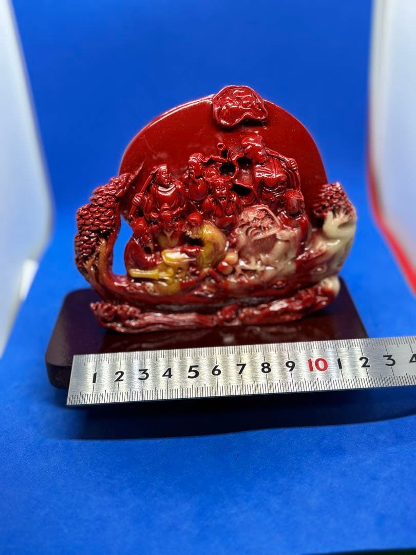 極美品 寿山石荔枝凍 八仙過海 精雕摆件約13×11×3cm370g 5895
