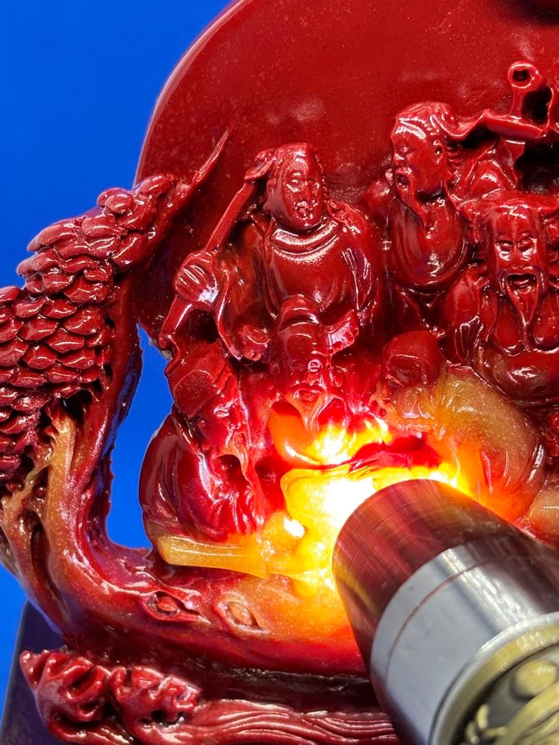 極美品 寿山石荔枝凍 八仙過海 精雕摆件約13×11×3cm370g 5895