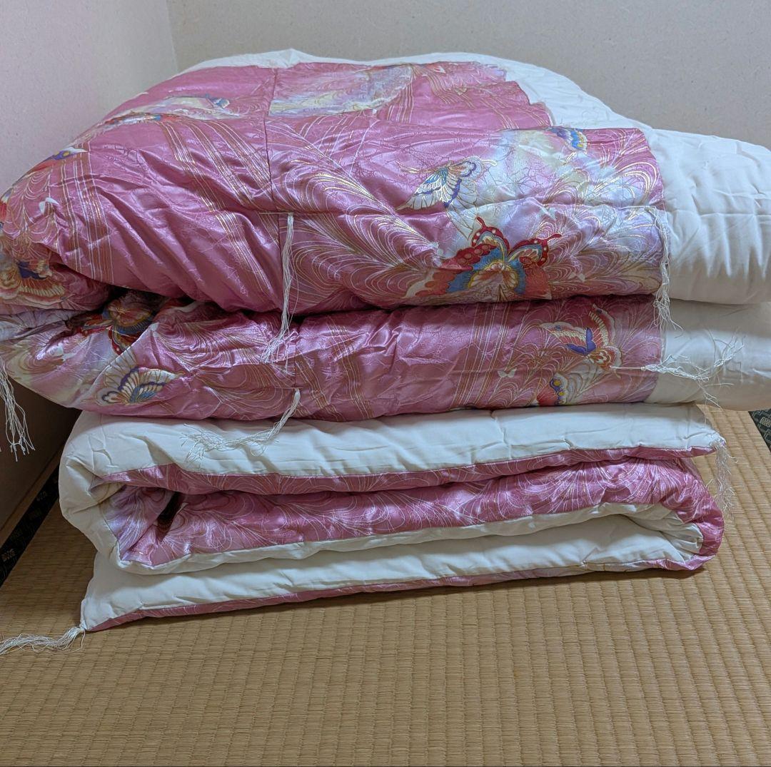 ◆年始 セール◆婚礼ぶとん①　掛け敷きセット　年代物　ピンク　蝶