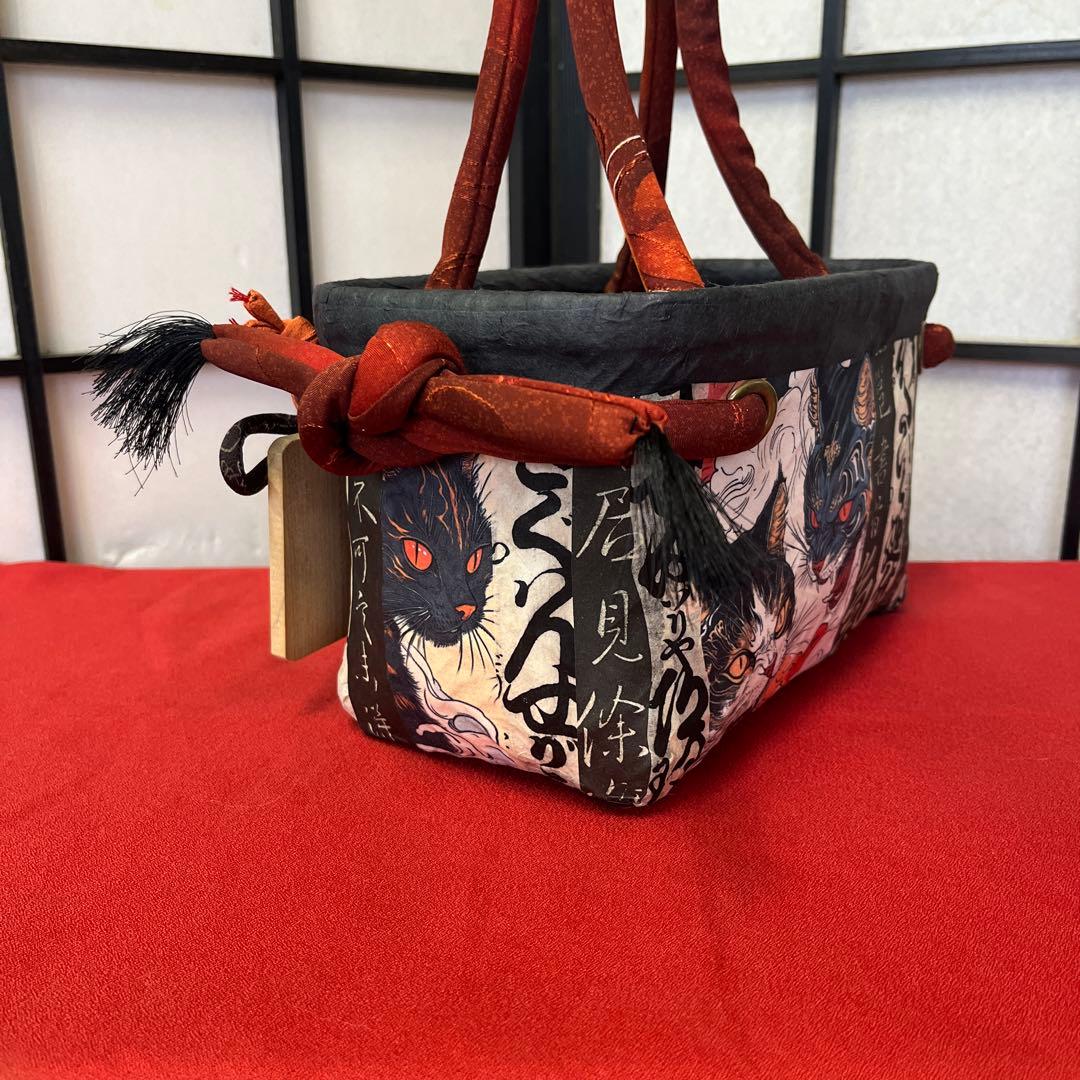 妖猫 化猫 一閑張り バッグ かごバッグ ハンドバッグ 和 手作り 小さめ
