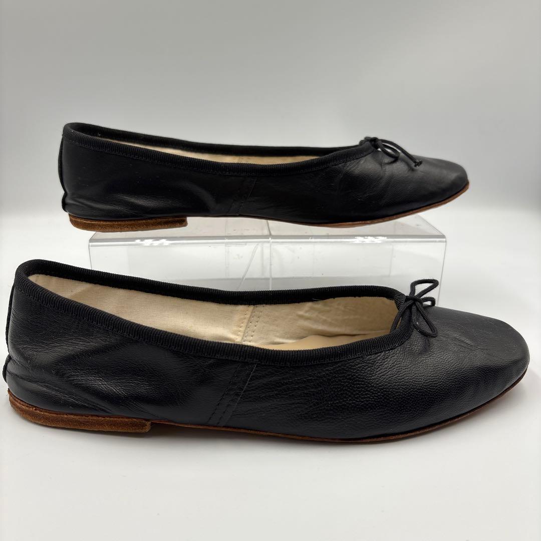 美品✨ポルセリ　ブラック　レザー　バレエシューズ　フラットシューズ　人気　定番