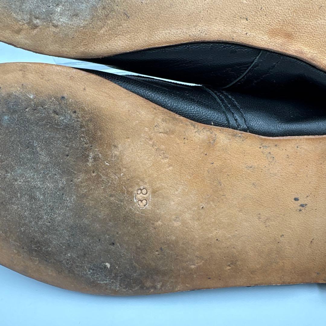 美品✨ポルセリ　ブラック　レザー　バレエシューズ　フラットシューズ　人気　定番