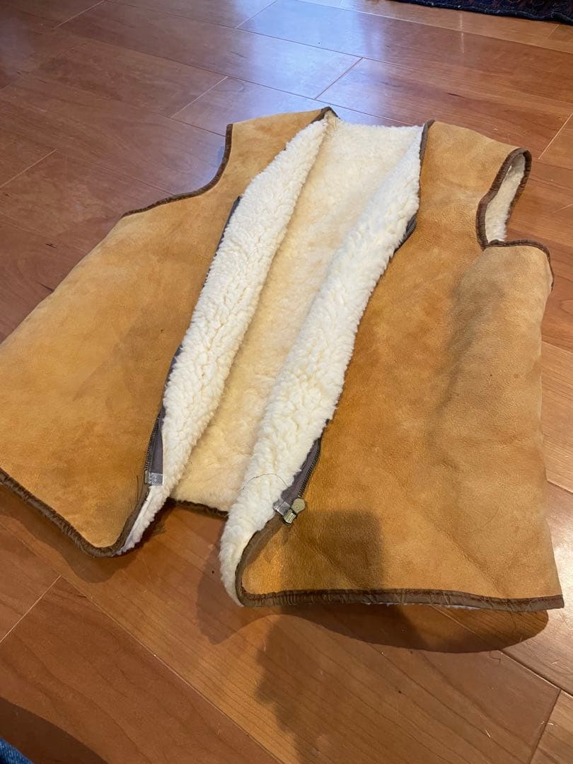 ヴィンテージ　ムートン　ボア　ベスト　70s 80s レザー　ファー