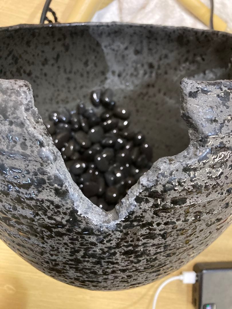 ユ*ル様 信楽焼 電動つくばい 陶器 蹲 鹿威し 水鉢 室内　和風 陶器 幅約2