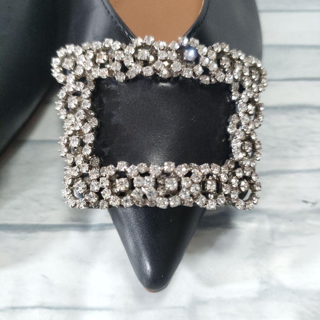 未使用品✨ピッピシック　ビジューバックル　レザーフラットパンプス　黒　36.5