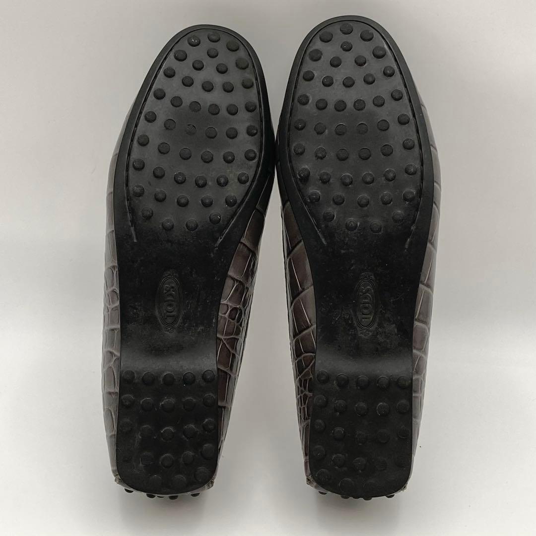 Kuma33✨ TOD'S ローファー 革靴 ダブルT グレー クロコ
