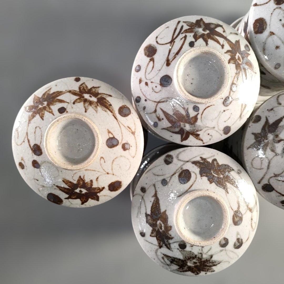 A1377-6/加藤幸兵衛窯/志野織部唐草文蒸碗5客/共箱/煮物椀/懐石道具/