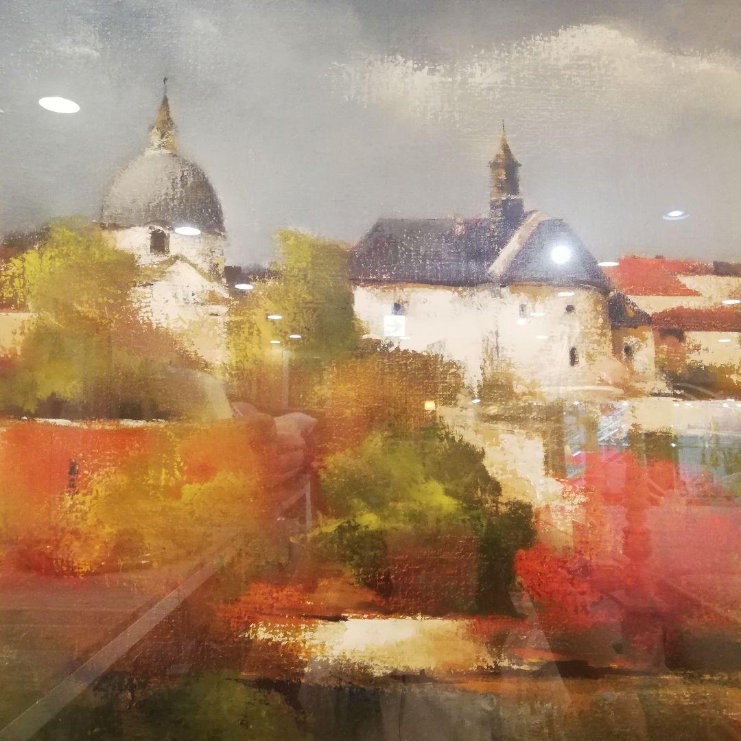 ◇油彩　油絵　額　F20号　『風景』寺院　フレーム　額縁