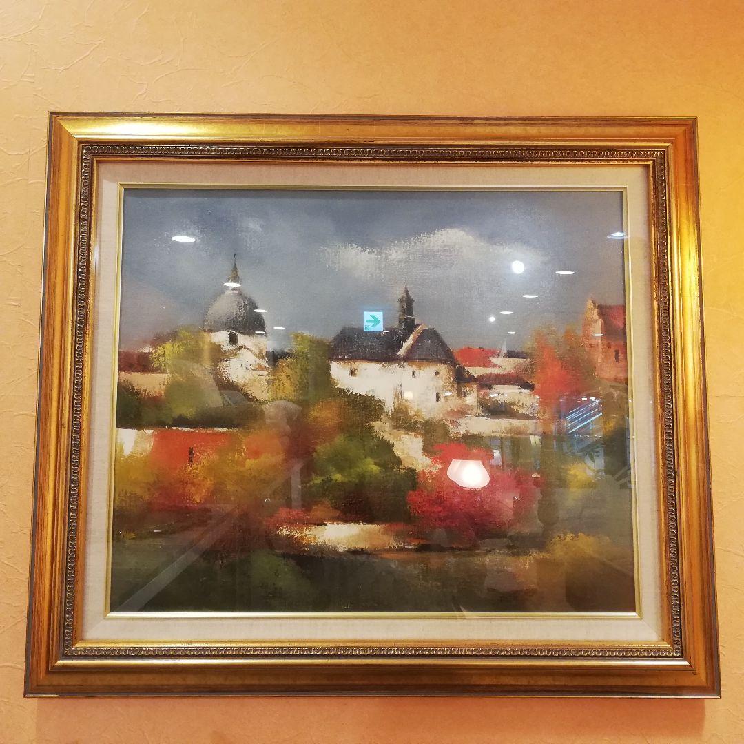 ◇油彩　油絵　額　F20号　『風景』寺院　フレーム　額縁