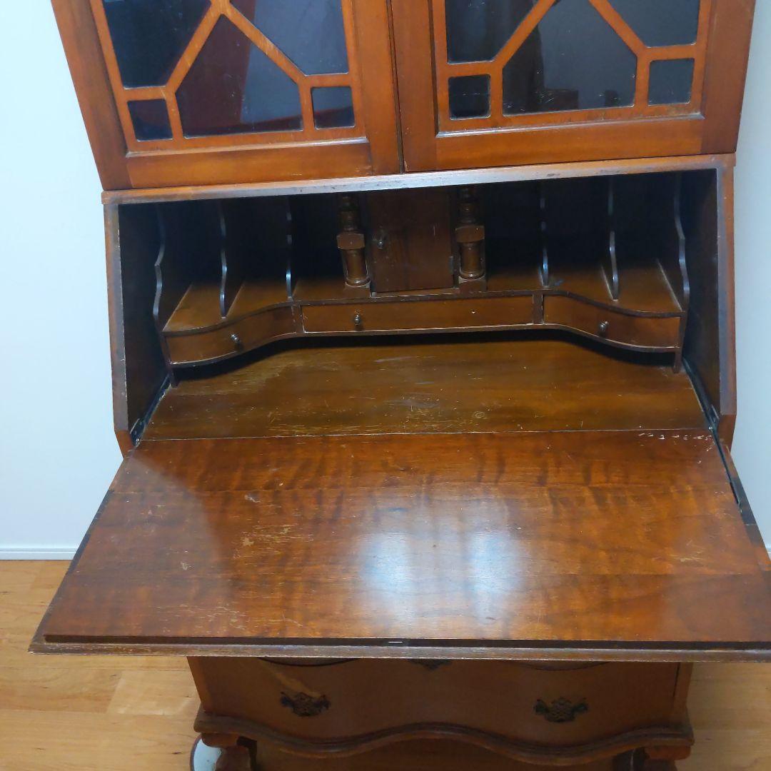 アンティーク 木製キャビネット ガラス扉付き