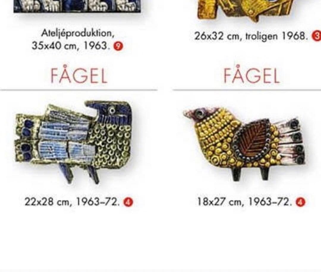 7.8万 Lisa Larson リサラーソン 鳥の陶板 ミナペルフォネン