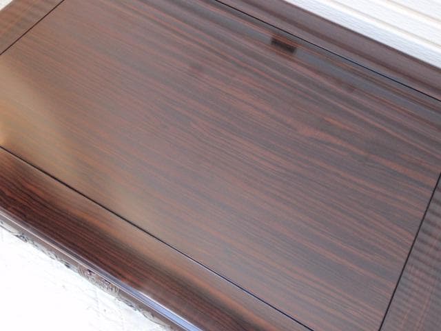 半額以下！新品本物♪黒檀 無垢 4尺(120巾)菊彫り 座敷机 唐木座卓ちゃぶ台
