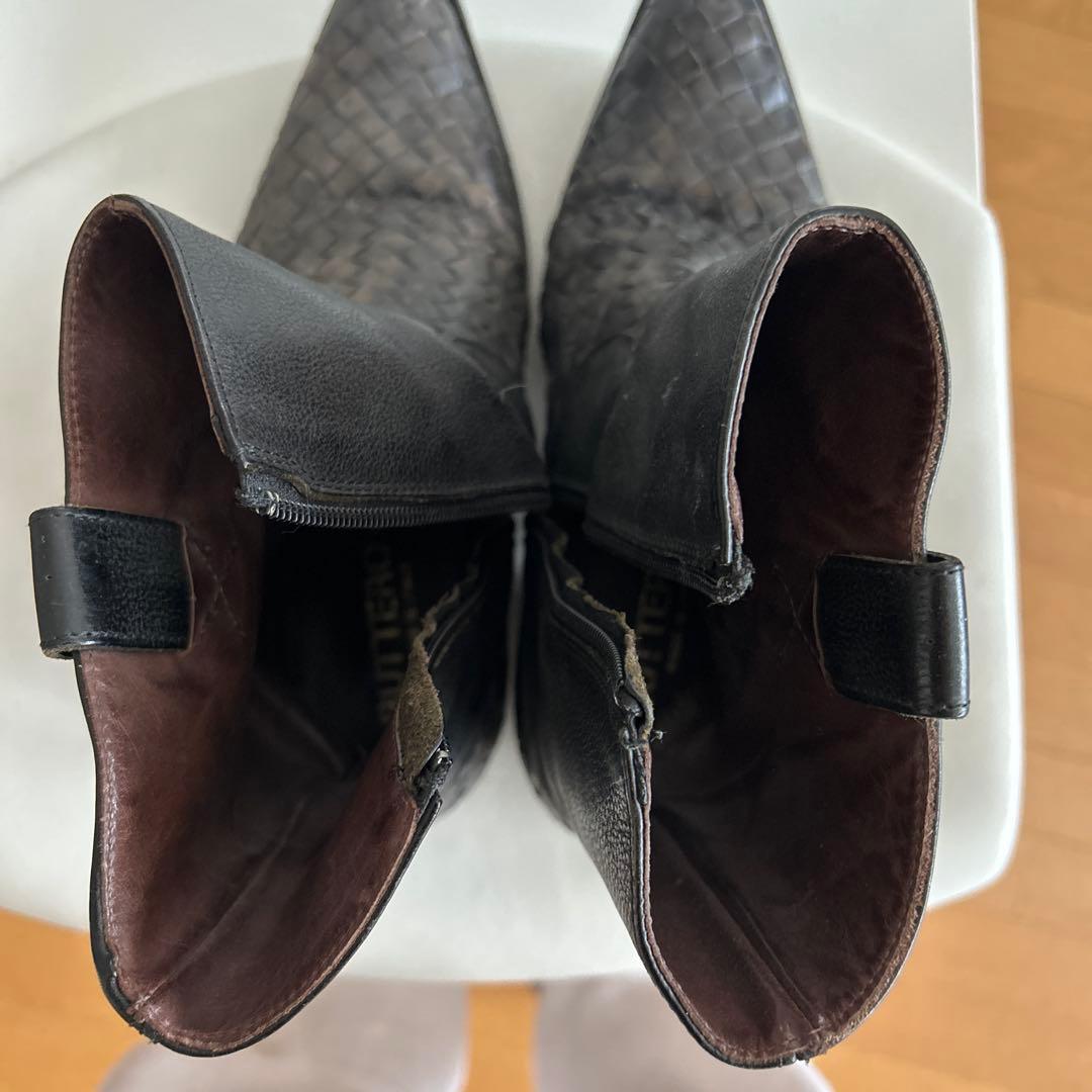 ブッテロ　40 レザー編み込みデザインブーツ