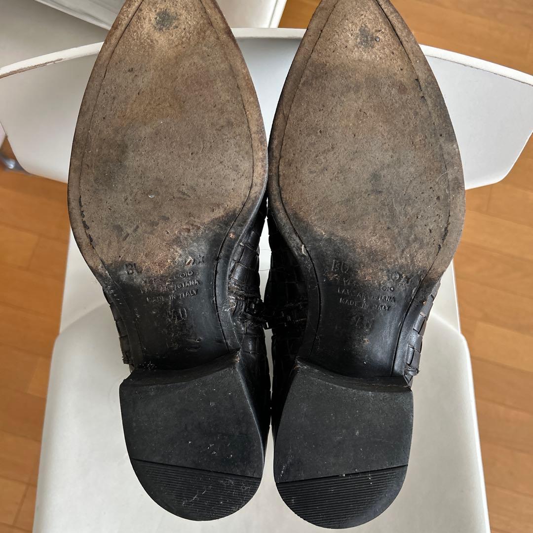 ブッテロ　40 レザー編み込みデザインブーツ