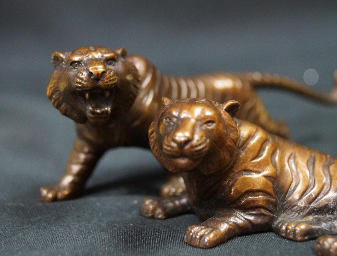 蝋型鋳銅 置物 村田宏作 寅 虎 とら 夫婦虎 ペア 虎一対置物銅像