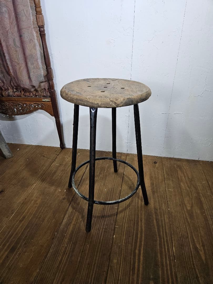 USヴィンテージ 鉄脚のスツール 丸椅子 チェア インダストリアル インテリア