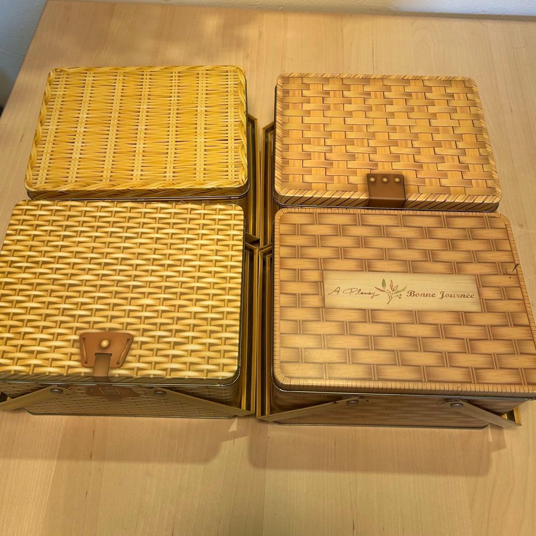 バスケット柄缶　4set かごバッグ　ティン