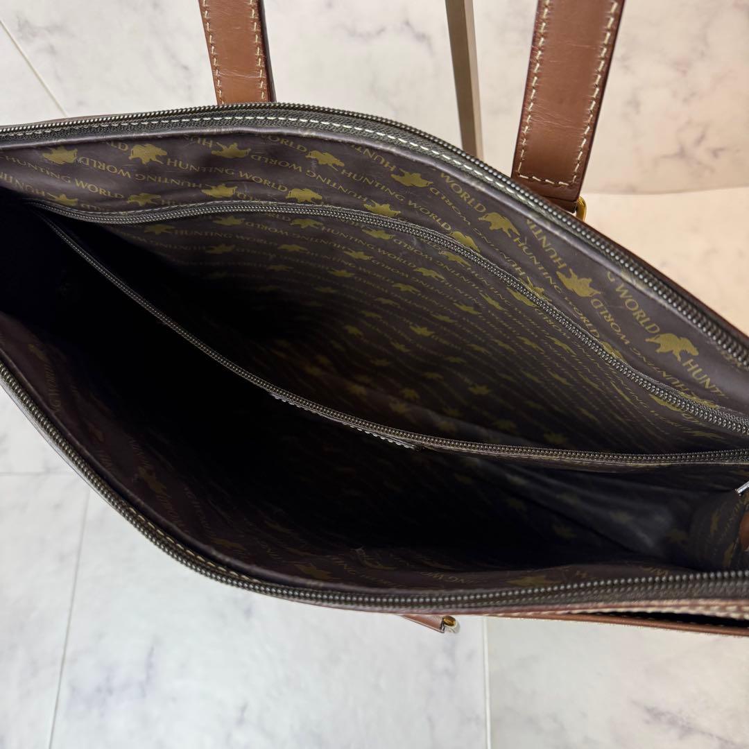 【美品】 HUNTING WORLD ブリーフケース 2WAY レザー カーキ