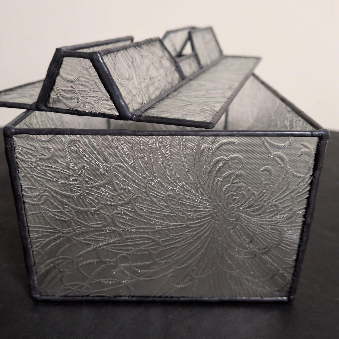 菊模様　レア　希少　ペーパータオルケース　ティッシュケース　昭和型板ガラス　昭和