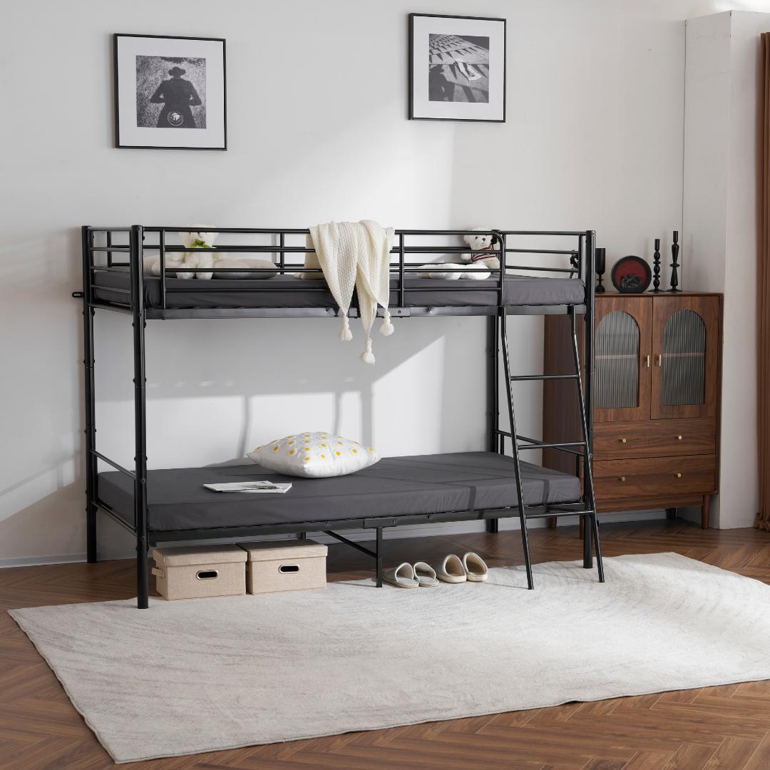 ロフトベッド シングルベッド パイプ 耐震 頑丈フレーム 大人ベッド【ブラック】