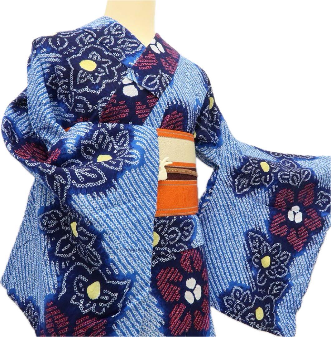 美品未着用 有松鳴海絞り 桔梗 綿 高級浴衣 着物 A3106