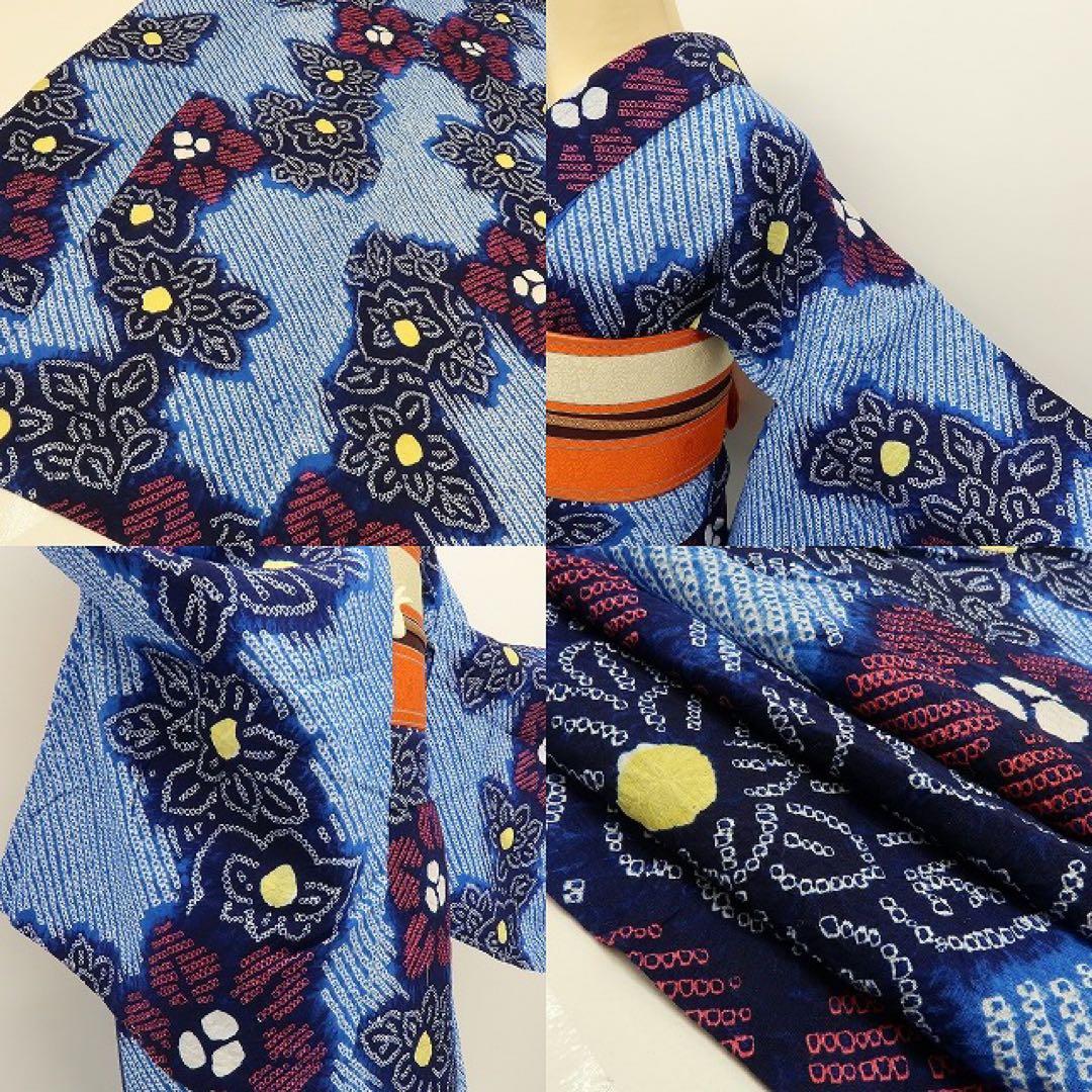 美品未着用 有松鳴海絞り 桔梗 綿 高級浴衣 着物 A3106