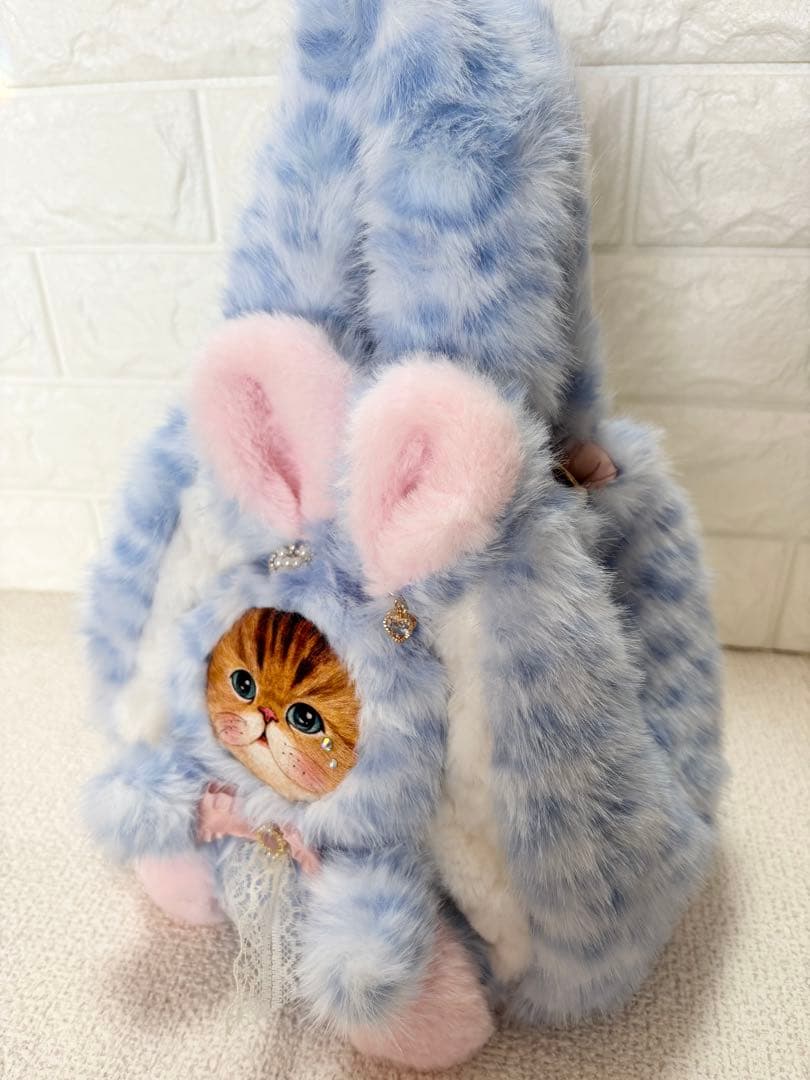 黒*こ様 コヤンイサムチョン　ファーバッグ　ヒョウ柄水色　うさちゃん