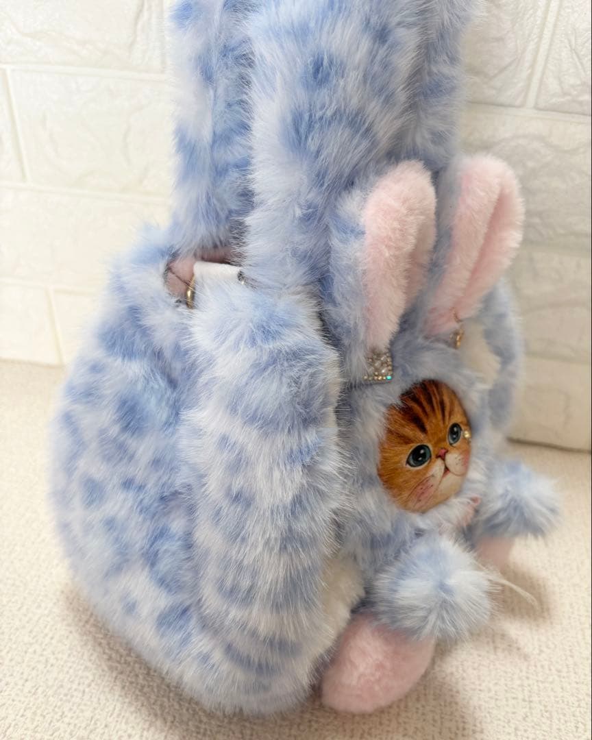 黒*こ様 コヤンイサムチョン　ファーバッグ　ヒョウ柄水色　うさちゃん