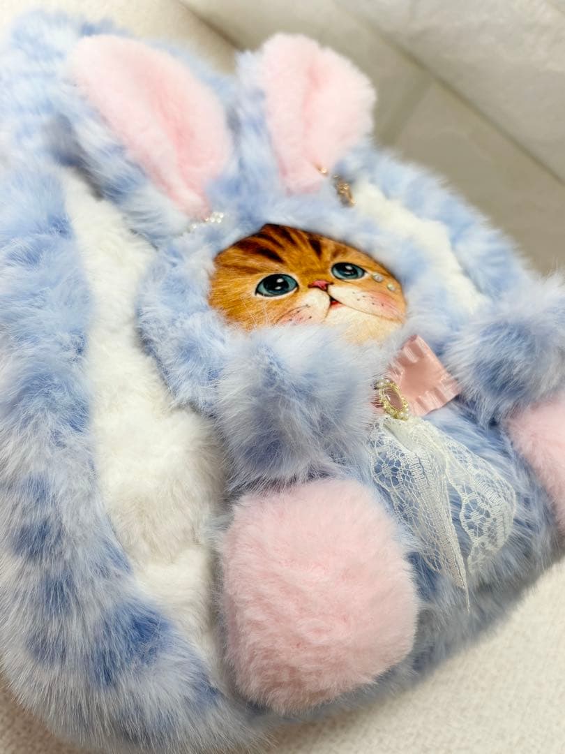 黒*こ様 コヤンイサムチョン　ファーバッグ　ヒョウ柄水色　うさちゃん