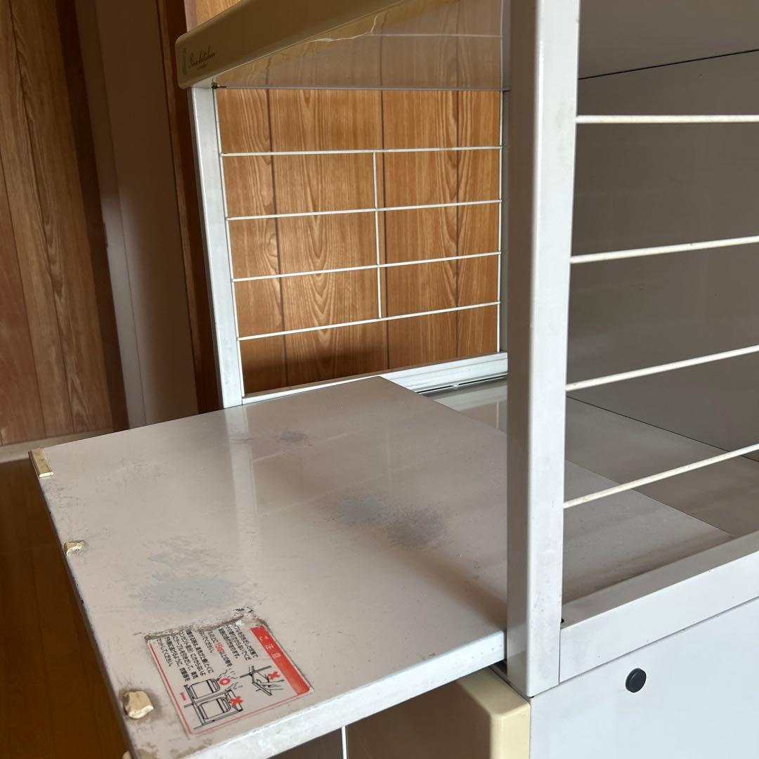 ［組立済］米びつ付きレンジ台　オーブンレンジや炊飯器置きスペース、大収納庫付き