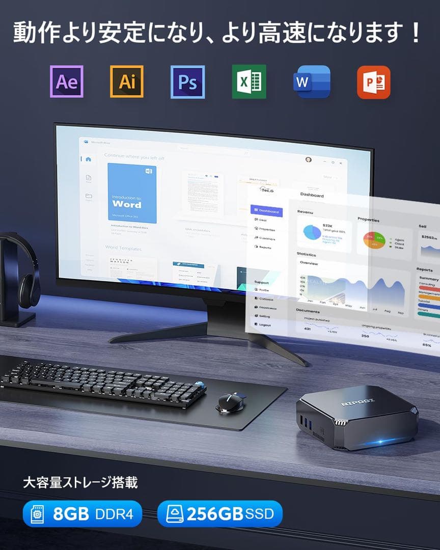 一点限り❣️ミニpc n100 高速動作　最大3.4GHz 4C4T 小型pc