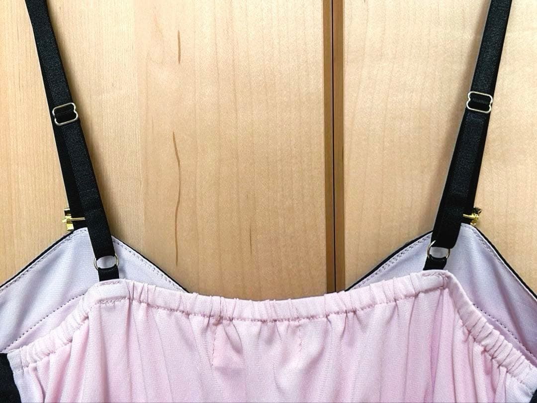 GOLDS♡肩紐ビジュー付き♡サテン×シフォン♡ラッフルフリルキャミトップスPK