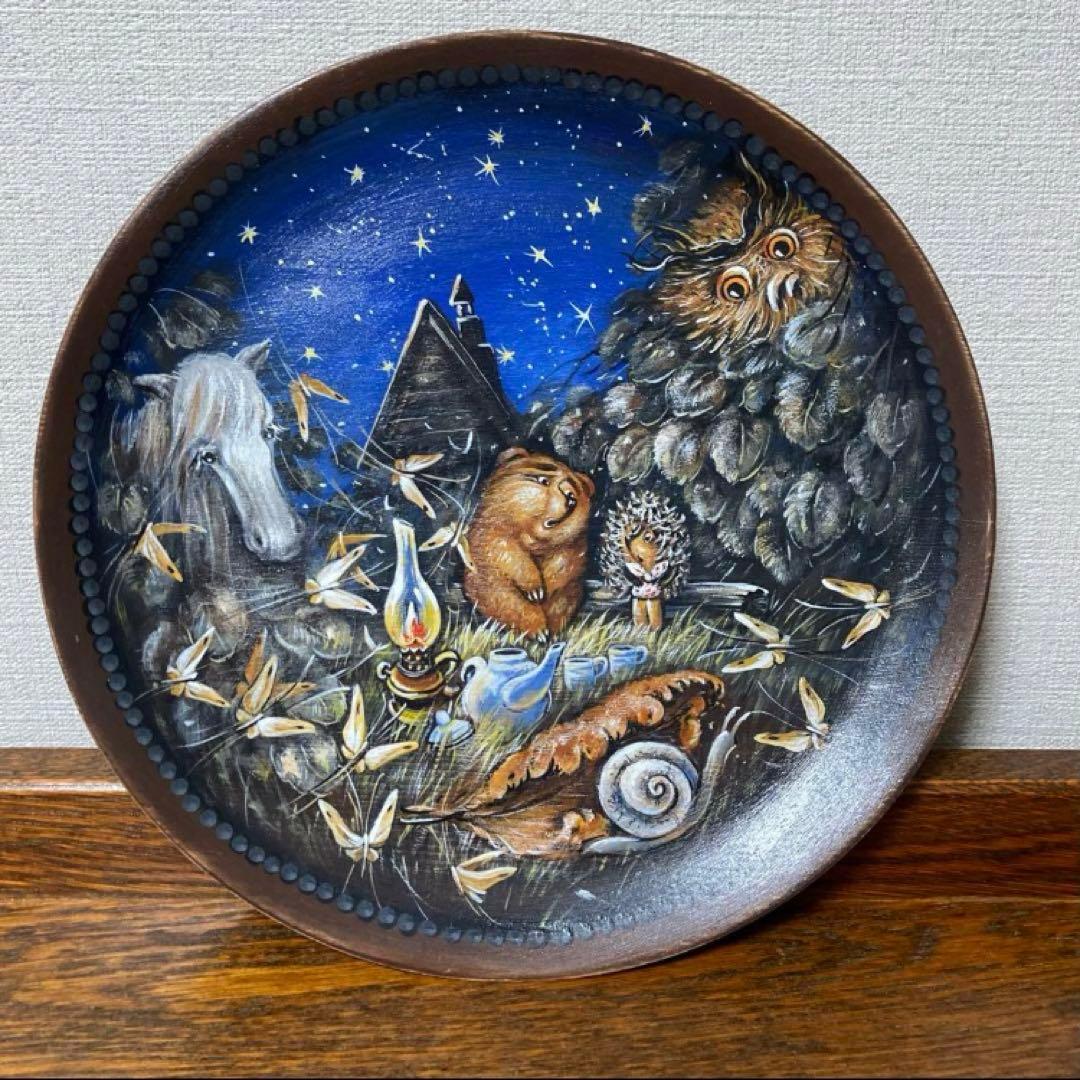 ロシア雑貨☆『霧の中のハリネズミ』木製トレー　壁掛け飾り マトリョーシカ