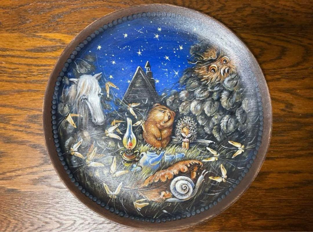 ロシア雑貨☆『霧の中のハリネズミ』木製トレー　壁掛け飾り マトリョーシカ