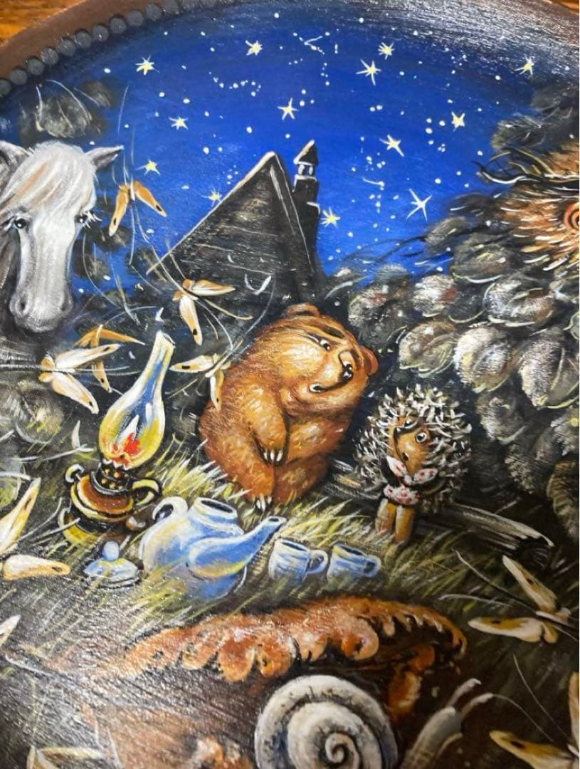 ロシア雑貨☆『霧の中のハリネズミ』木製トレー　壁掛け飾り マトリョーシカ