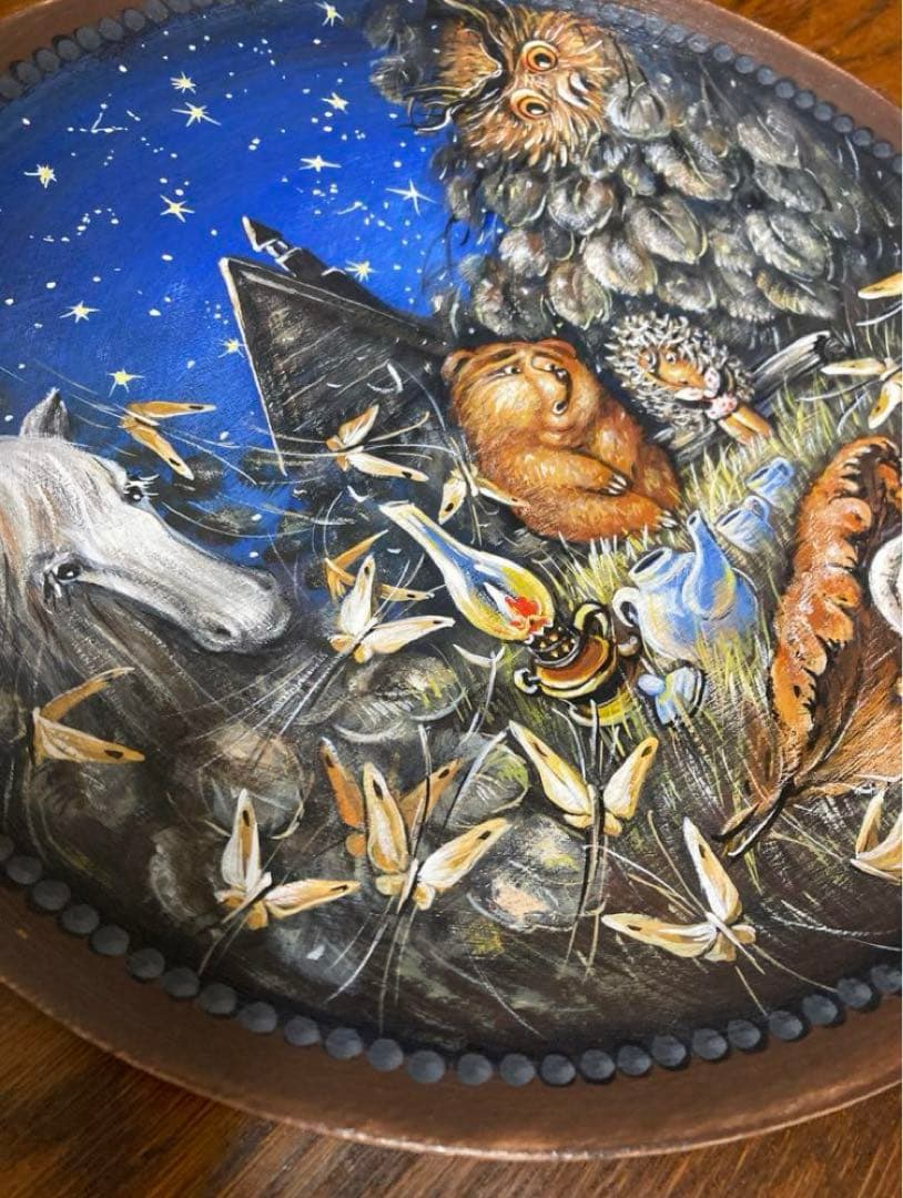 ロシア雑貨☆『霧の中のハリネズミ』木製トレー　壁掛け飾り マトリョーシカ