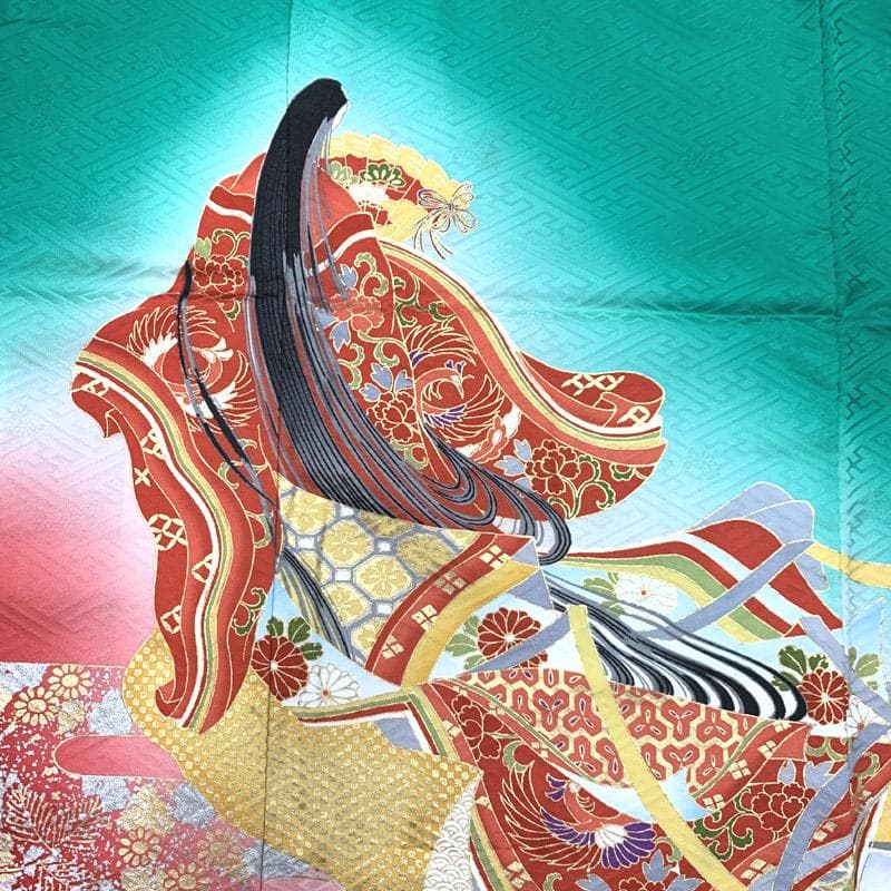 511ag25■七五三 七歳 女児 着物&袋帯 桜 姫 緑■美品