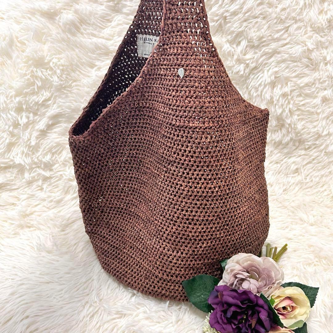 美品　ヘレンカミンスキー　ラフィア　カゴバッグ　ワンショルダー　金具　茶色