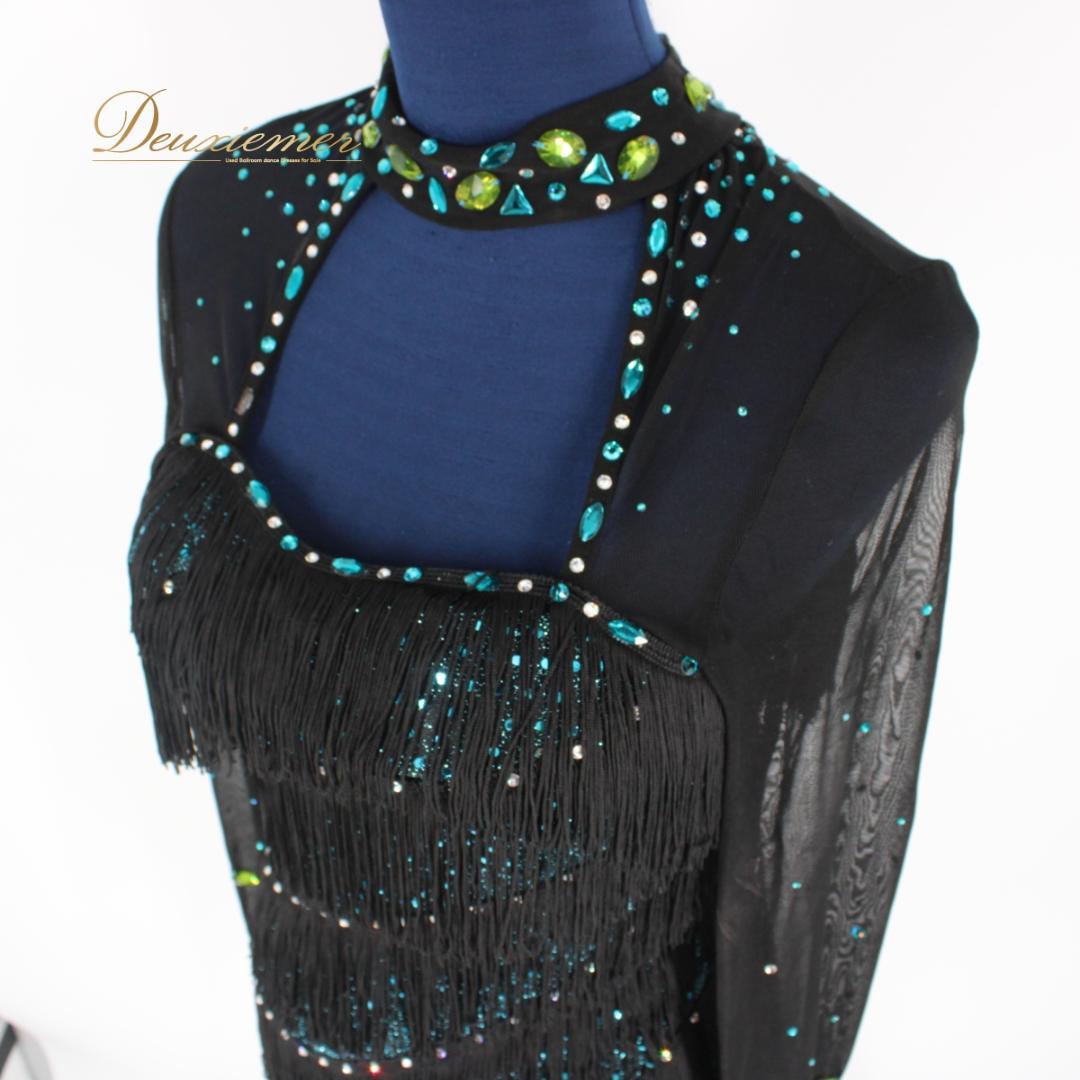 【美品 社交ダンス衣装】ワンピース ドレス ラテン leirena 黒 ブラック