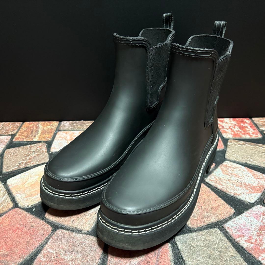 ほぼ新品 ハンター　ショートブーツ　厚底 レインブーツ　25cm ブラック　黒
