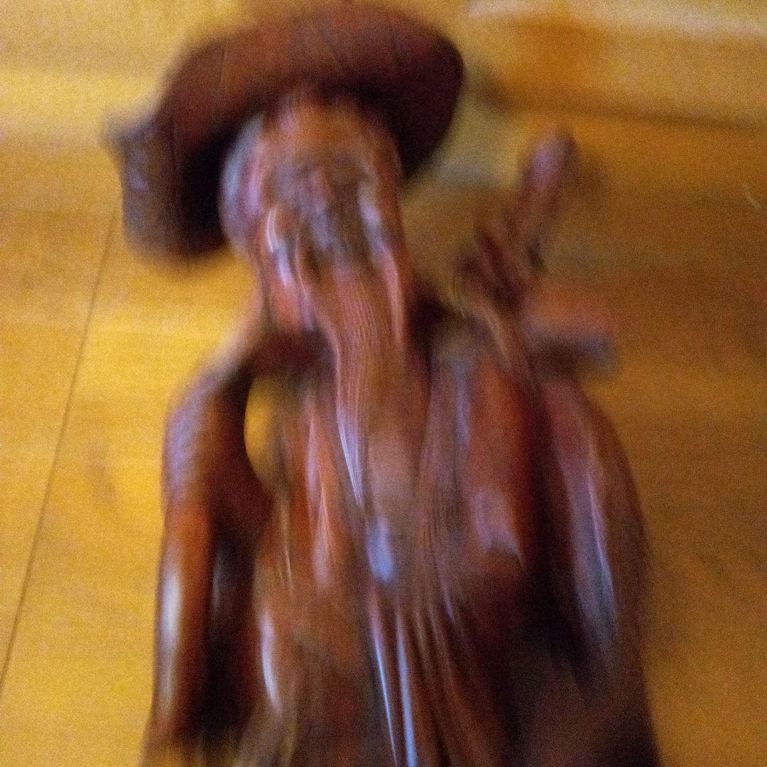 アンティーク木製老人像 大きな帽子と杖付き