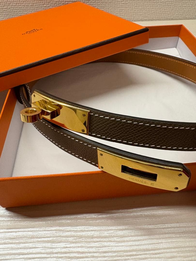 HERMES ケリーベルト　エトゥープ×ゴールド