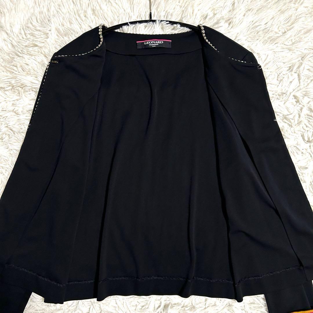 レオナール LEONARD カーディガン カンカン素材 ラインストーン ビジュー