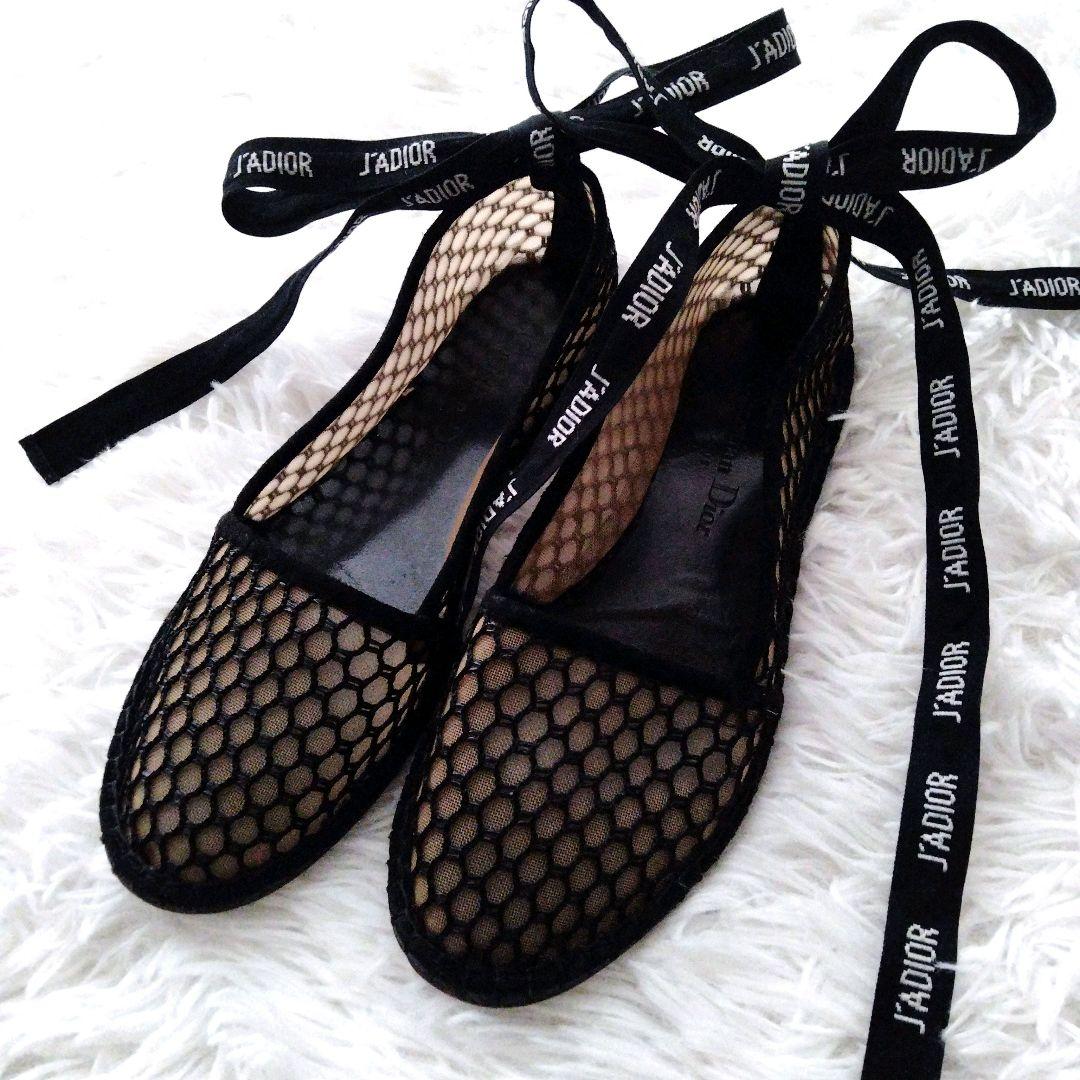 【美品】Dior ディオール リボンストラップ フラットシューズ 36