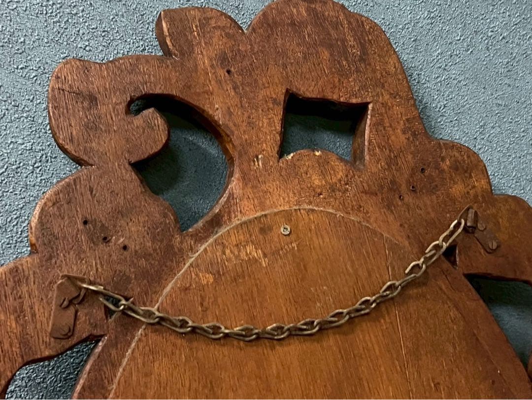 S-fam＊大きめ 木彫り 壁掛けミラー 鏡 インテリア アンティーク