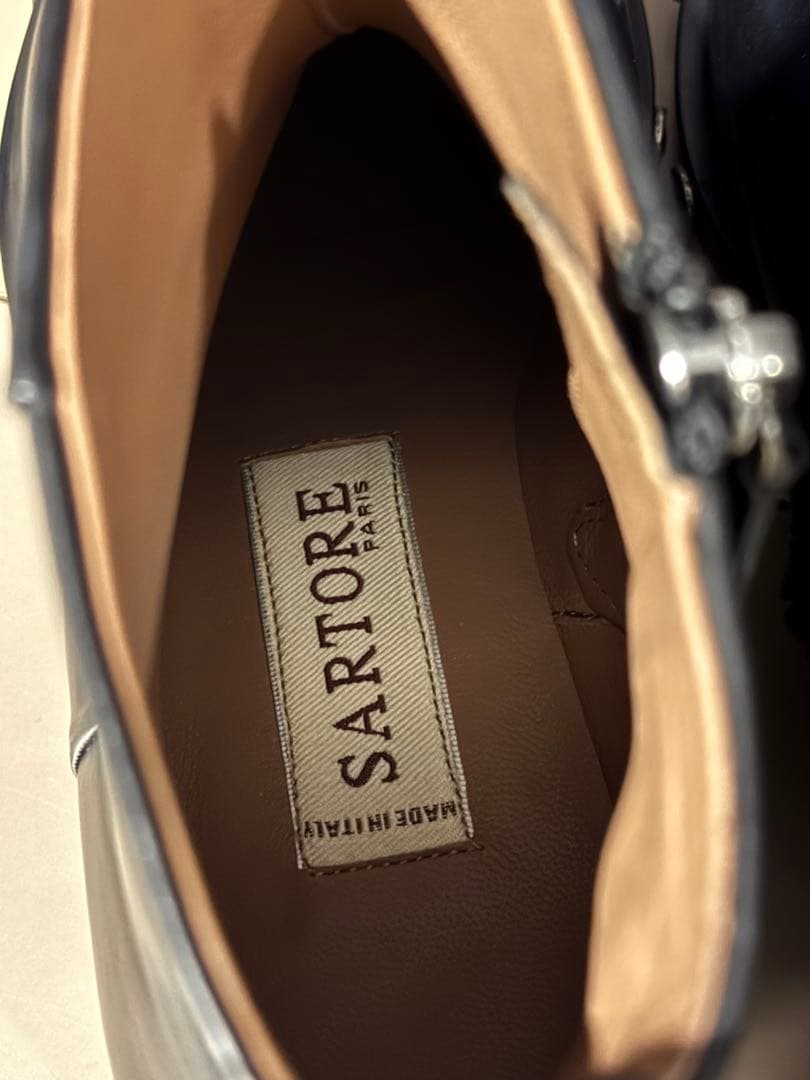 【美品/1度のみ使用】SARTORE スタッズ付き本革アンクルブーツ 37.5
