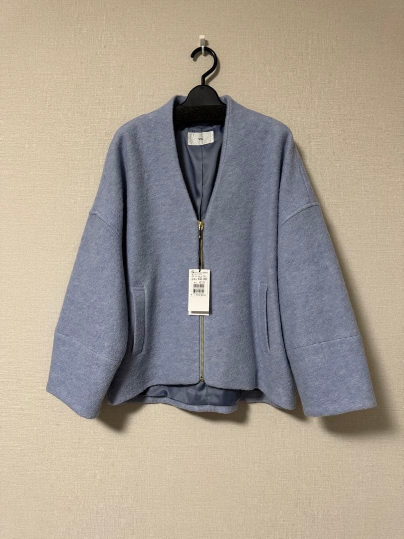 ヤマダヤ　Vin Vネックウールブレンドショートコート　ノーカラーコート