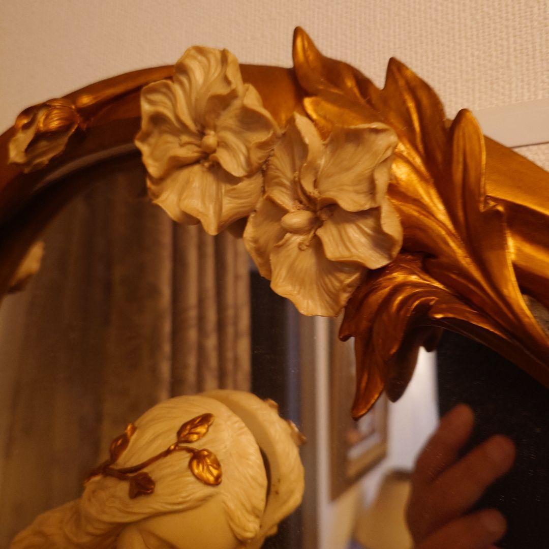 アールヌーボー風 壁掛け鏡 女性彫刻