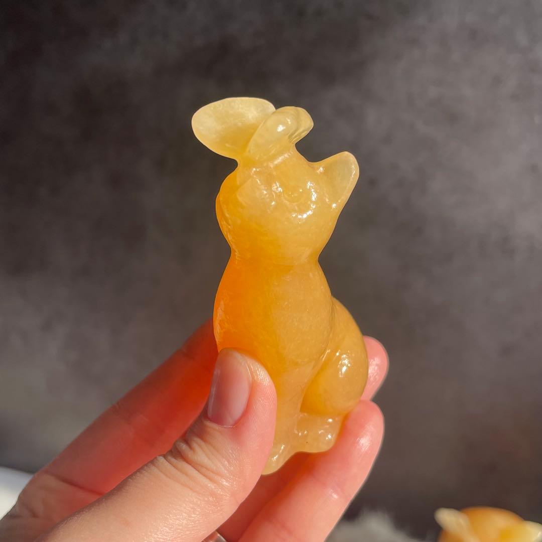 猫と蝶々 オレンジ カルサイト