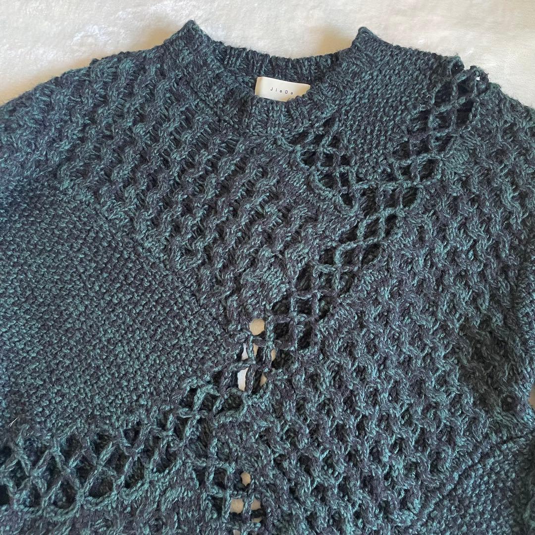 トップス JieDa MIX CABLE KNIT BLACK/GREEN